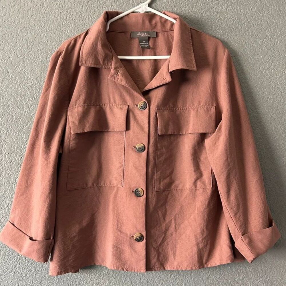 Olivia & Martin Minimalist Workwear 3/4 Sleeves Dusty Brown Shacket 2X Cabincore